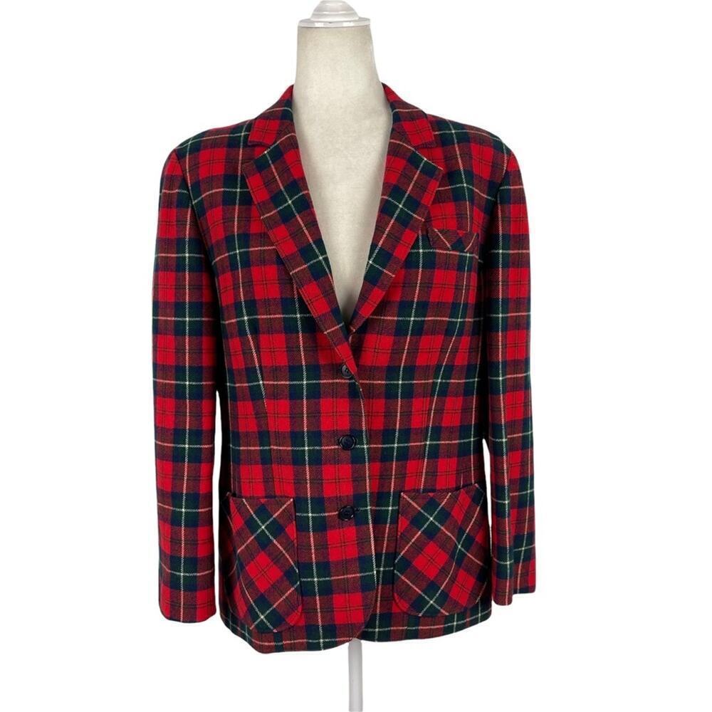 Vintage 60's Pendleton 100% Virgin Wool Red Plaid Single Breasted Blazer Small